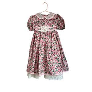 Bonnie Jean Vintage 1990s Pink Floral Lace and Bow Detailing Dress Size 4T